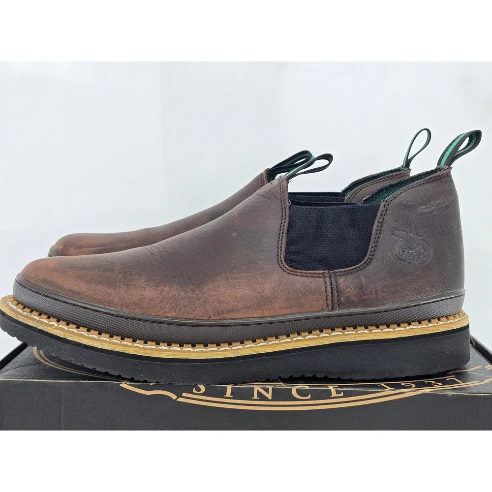Georgia Boot Georgia Giant Romeo Work Boots Mens 17M Brown Leather Slip On -Good